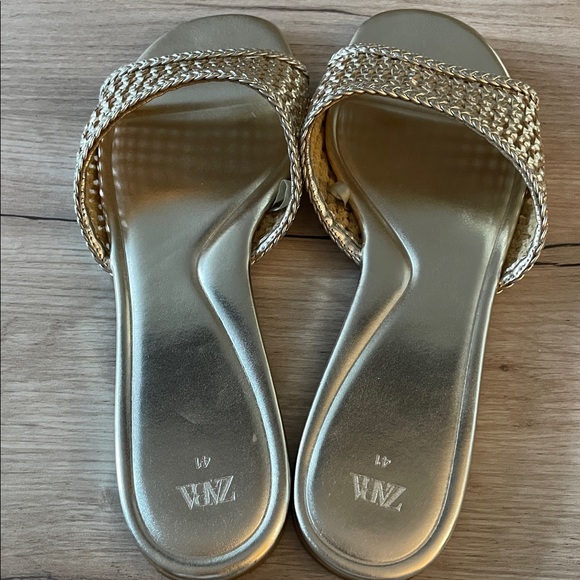 ZARA Gold Metallic Woven Slide Sandals Flats Summer Shoes Size EU 41 US 10 - Picture 4 of 6
